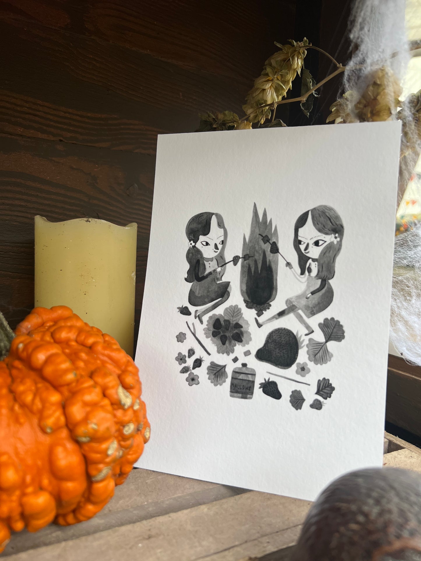 Toasting marshmallows A5 print