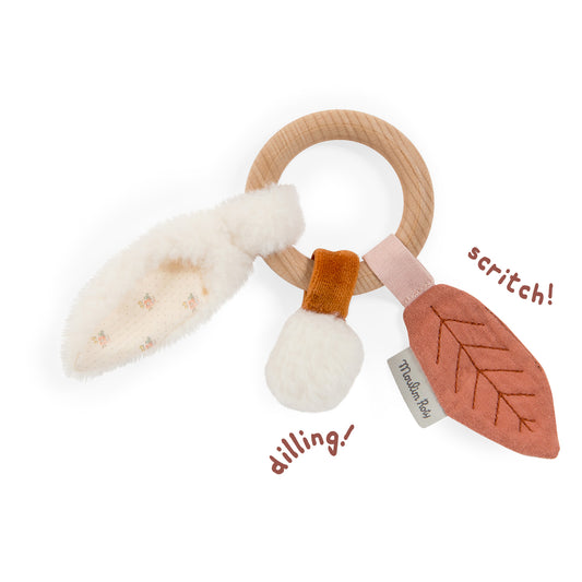 Wooden rabbit ring rattle by Moulin Roty