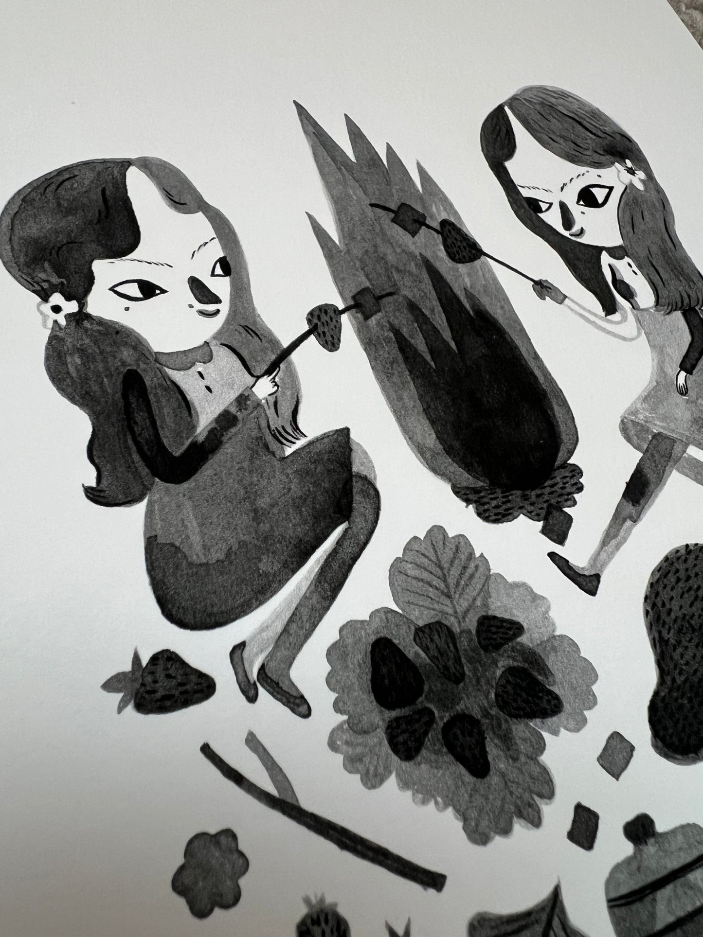 Toasting marshmallows A5 print