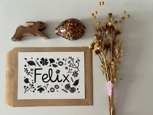 Floral bespoke keepsake name print A6