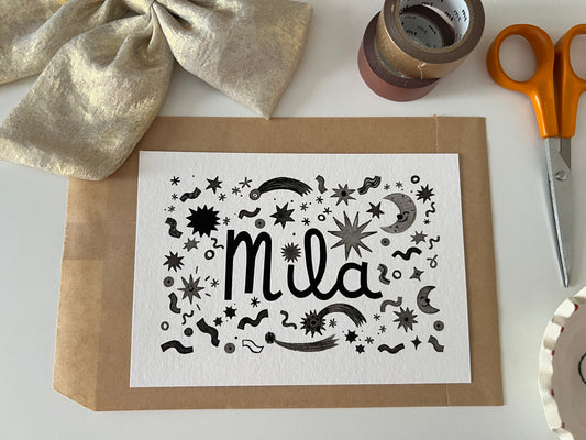 Stars bespoke keepsake name print A6