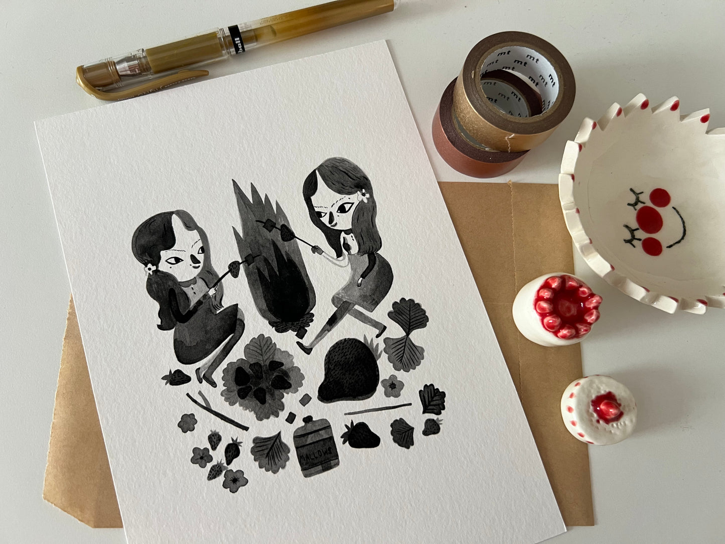 Toasting marshmallows A5 print