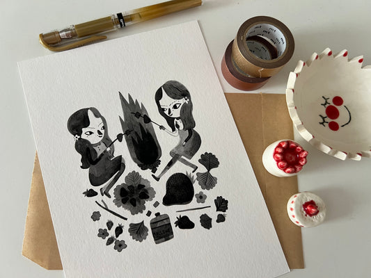 Toasting marshmallows A5 print