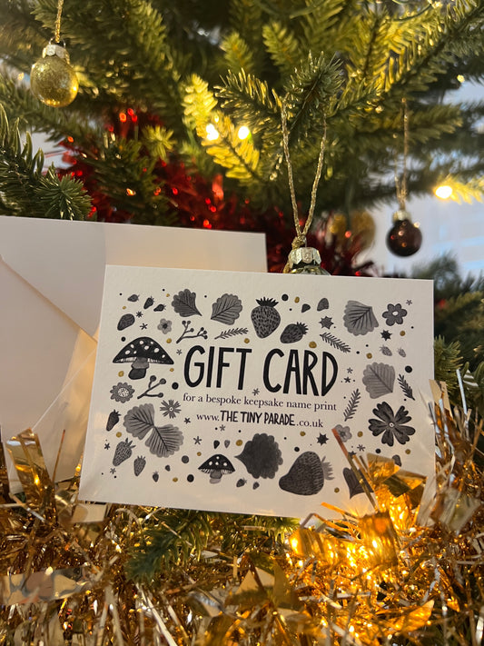 SALE - 20% off - Gift card for a bespoke name keepsake print A6