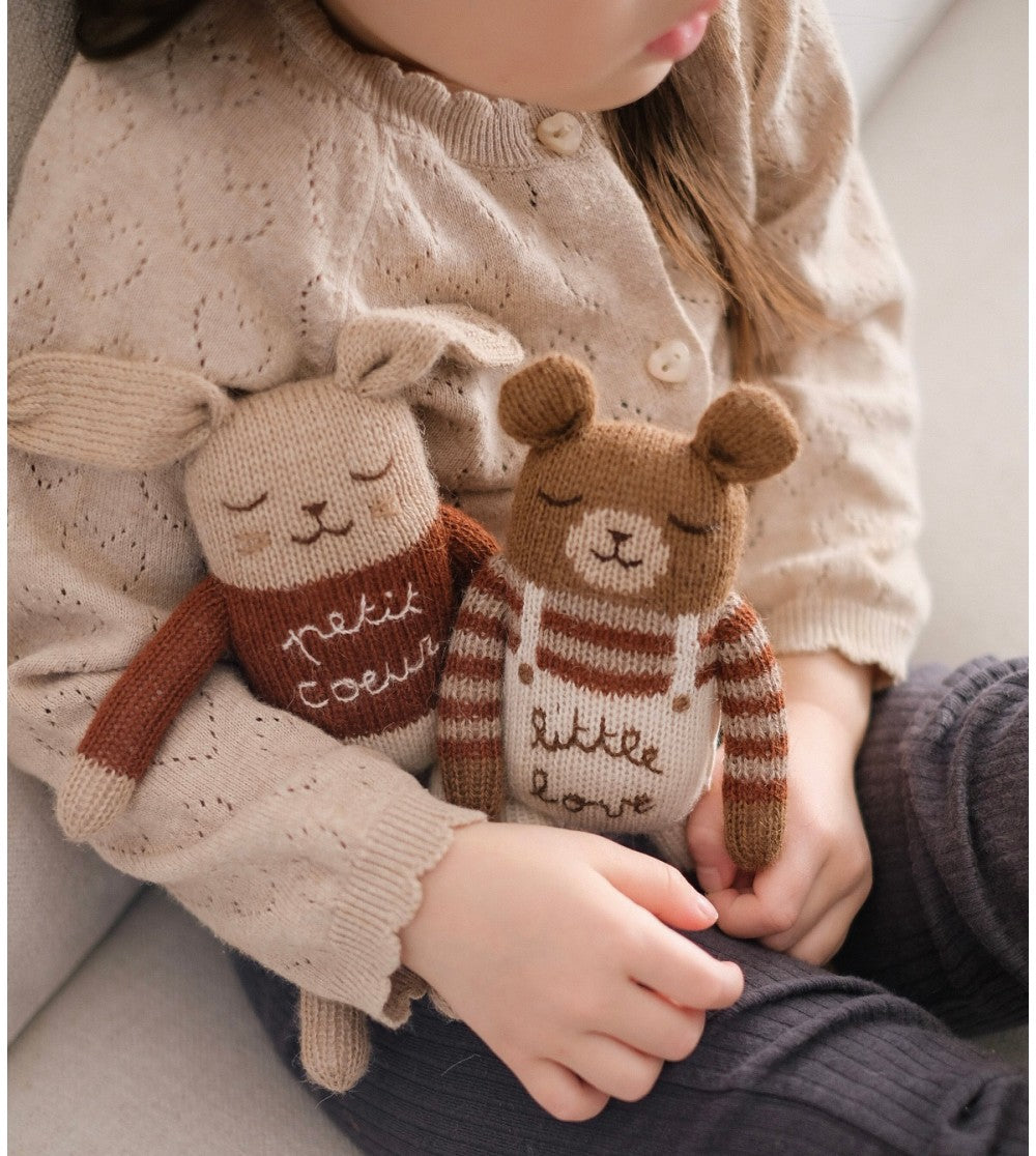 Bunny knit toy - petit coeur  - main sauvage