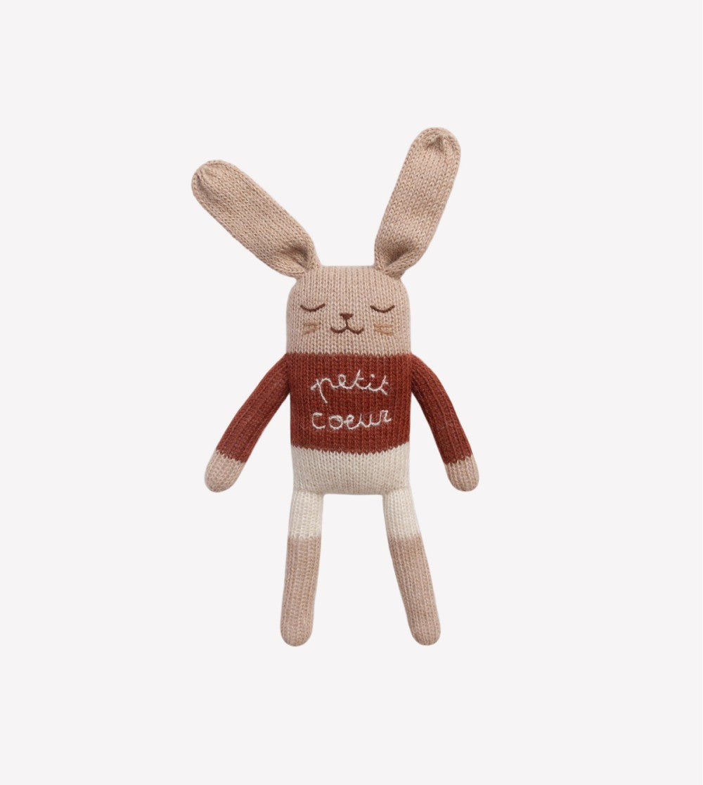 Bunny knit toy - petit coeur  - main sauvage