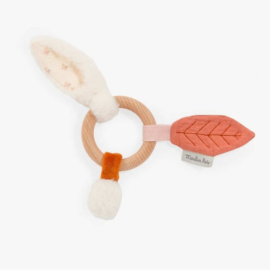 Wooden rabbit ring rattle by Moulin Roty