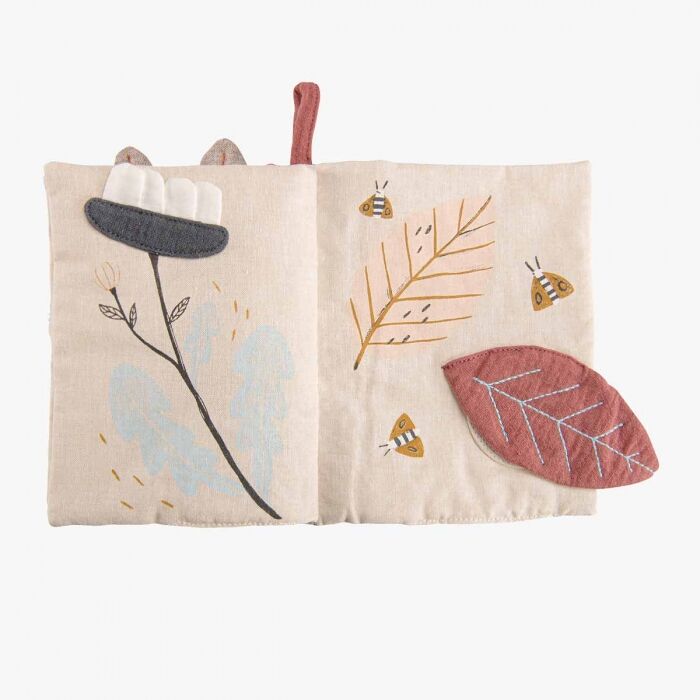 Soft rabbit activity book by Moulin Roty