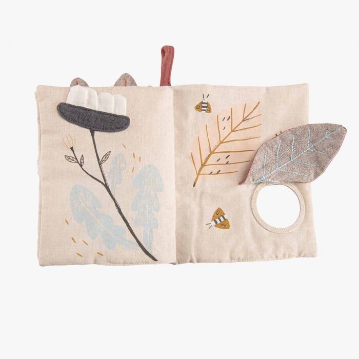 Soft rabbit activity book by Moulin Roty