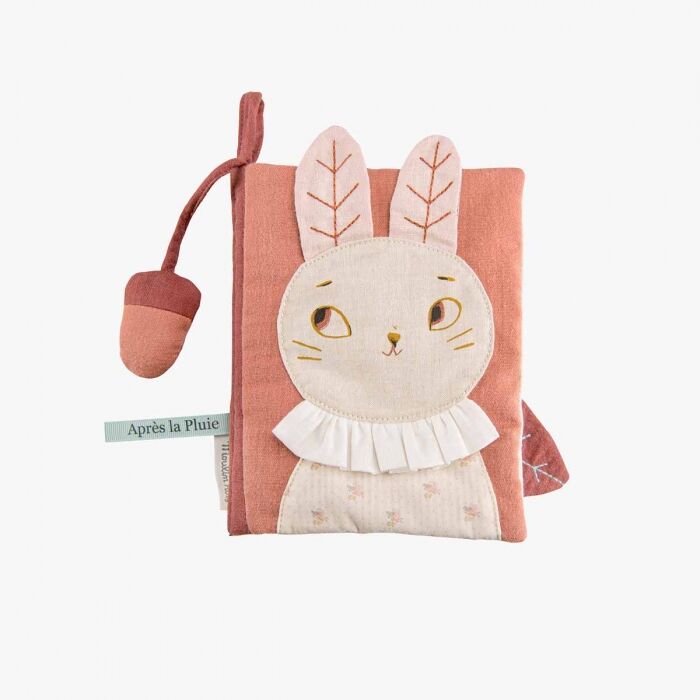 Soft rabbit activity book by Moulin Roty